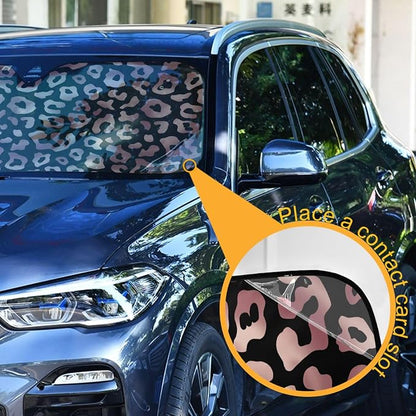 Windshield Sun Shade Rose Gold Pink Leopard Cheetah Animal Front Window Block UV Shades Visor Reflective Retractable for Car SUV Trucks