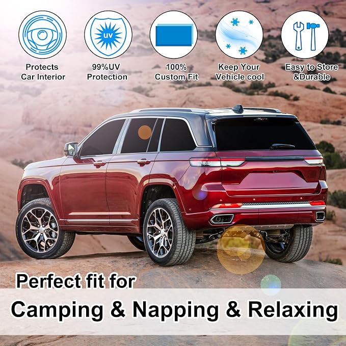 TINGLU Window Shades for Jeep Grand Cherokee 2022-2026(Not for Grand Cherokee L&Jeep Cherokee) 8PCS Accessories Car Side Full Windows Rear Windshield Sun Shade Camping Sun UV Rays Privacy Protection