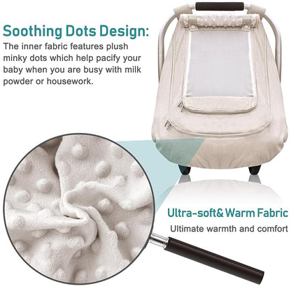 Waterproof Baby Car Seat Cover，YVMVDV Patented Cold Weather Carseat Cover for Babies,Infant Car Seat Cover Canopy for Boy Girls, Keeps Babies Warm and Cozy (Beige)