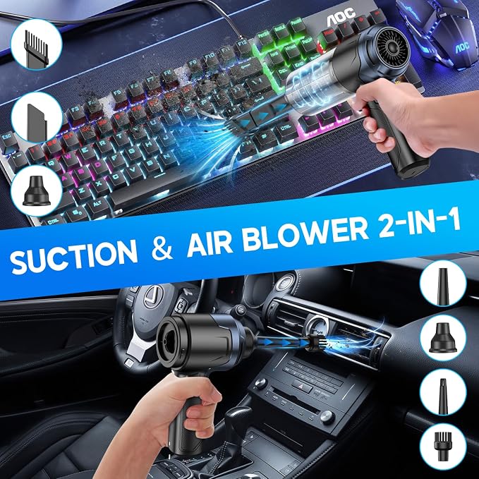 JONYJ Handheld Car Vacuum Cleaner, 16000PA Hand Held Vacuum Portable Cordless, 2 in 1 Air Duster and Vacuum Cleaner with LED Light, Multi-Nozzles, 120W High Power Mini Vacuum for Home, Pet, Office