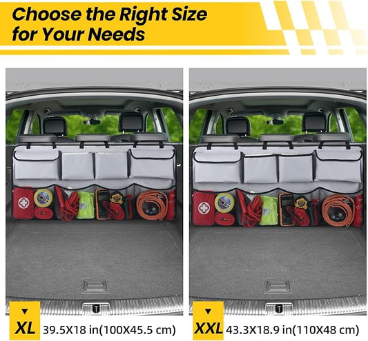 Snuopfy Car Backseat Hanging Trunk Organizer – Gray, 8 Large Storage Bags - Super Capacity Storage Solution for SUVs, Trucks, Vans, and Cars - Ultimate Car Organization for a Clutter-Free Space