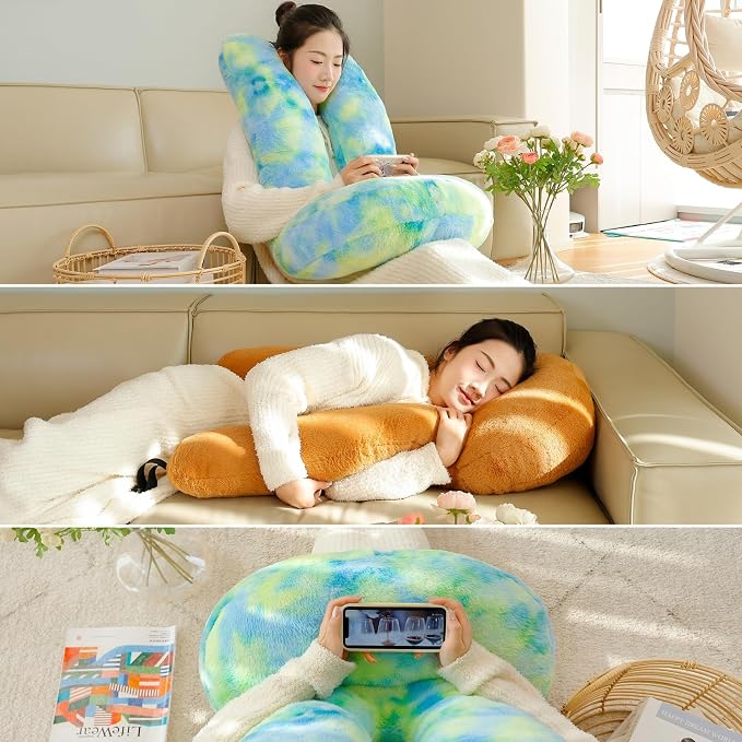 FHSGGP Travel Pillow Car Travel Sleep Support Pillow 2-in-1 Lap Pillow and Car Pillow with Neck and Body Support for Adults and Kids on Long Trips Kids Travel Pillow Brown