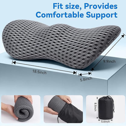 Lumbar Support Pillow, Memory Foam Lumbar Pillow for Office Chair and Car Seat, Back Pillow for Lower Back Pain Relief, Back Support Pillow for Sitting, Driving, Traveling (Light Gray)
