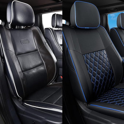 Huidasource Upgrade Grand Cherokee Seat Covers, Full Coverage Waterproof Leather Car Seat Covers, Custom Seat Cushion Protector Fit for Grand Cherokee 2011-2021 (Full Set/Black&Blue)