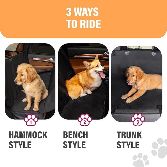 Active Pets XL Waterproof Hammock Large Car Seat Cover, Fits SUVs Trucks Big Sedans, Secure Convertible Travel Bed Protects Backseat Cargo from Dog Puppy Pet Water Food Drool Urine, Black w/Blue Trim