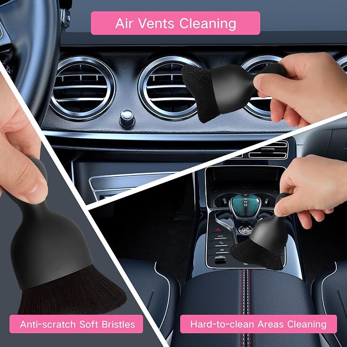 Qydipclin 10pcs Windshield Cleaning Tool Inside Car Window Cleaner Wash Kit with 4 Reusable Microfiber Pads 1 Spray Bottle and Extendable Handle Interior Auto Glass Wiper Kit, Pink