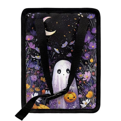 Ghost Daisy Flower Moon Pattern Car Trash Can Leakproof Garbage Bag with Lid and Zipper 1.2Gal Trash Bin Hanging for Back Seat Halloween Car Accessories Universal Fit