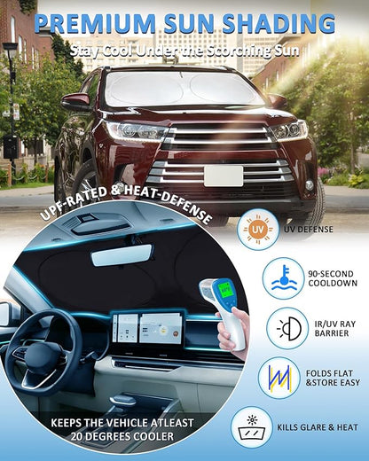 Sun Shade for Toyota Highlander Accessories Windshield Sunshade fit Highlander L LE XLE 2014-2019 Front Window Cover Shield Car Sun Visor Screen Protector Block UV Ray Heat