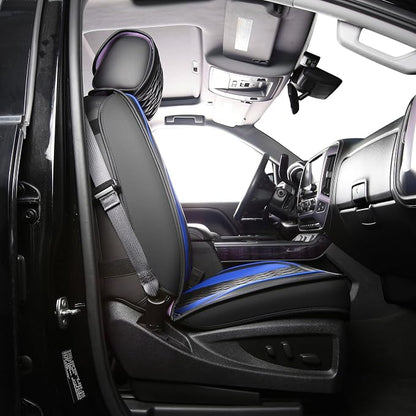 JOJOBAY Chevy Silverado Seat Covers,Leather Seat Covers for GMC Sierra,Custom Fit 2007-2026 1500 2500HD 3500HD Crew Double Extended Regular Cab,LT LZT RST Trail Boss(Front Pair,Black Blue)