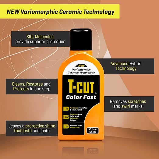 T-Cut Color Fast 3-in-1 Paint Restorer, Orange - Scratch Remover, Ceramic Car Wax & Color Enhancer - Removes Swirls & Oxidation, 17 oz