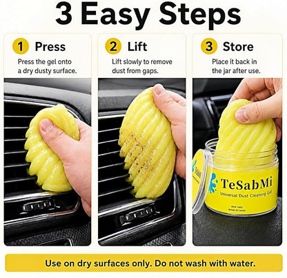 TeSabMi Car Cleaning Gel, Yellow, 160g | Reusable Cleaning Putty, Dust Slime, Air Vents & Dashboard Gaps, Cup Holders & Console Buttons, Vehicle Interior Detailing