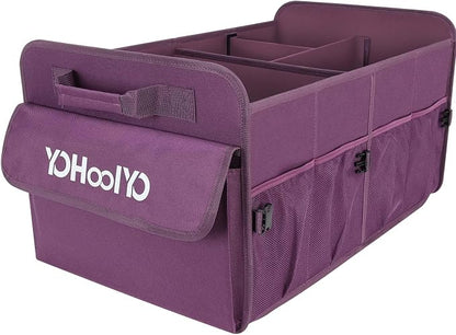 YOHOOLYO Car Trunk Organizer for SUV 72L Large Capacity Collapsible 4 Compartment Storage, Multicolor Car Accessories for Women/Men, Purple