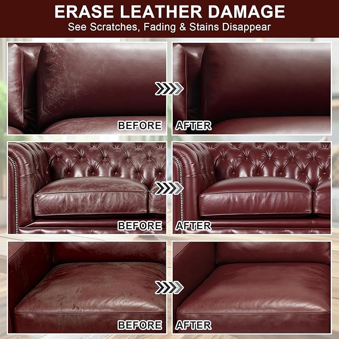 STARTSO WORLD 200Ml Leather Recoloring Balm with 100ML Leather Conditioner, Maroon Leather Repair Kit for Furniture, Leather Dye, Leather Scratch Repair, Leather Couch Paint