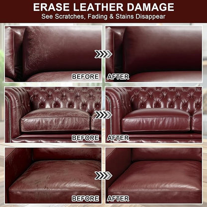 STARTSO WORLD Leather Recoloring Balm, Maroon Leather Repair Kit for Furniture, Leather Dye, Leather Color Restorer for Couches, Leather Couch Paint | Repair, Restore & Renew Old, Faded Leather