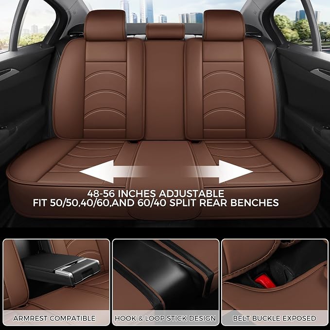 otoez Car Seat Covers Full Set, 5 Seats Waterproof Universal Leather Seat Cover for Cars, Front Rear Automotive Interior Protectors Full Coverage for Most Cars Sedens Trucks SUVs, Brown
