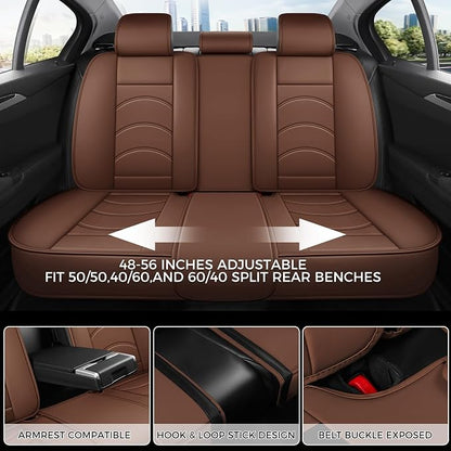 otoez Car Seat Covers Full Set, 5 Seats Waterproof Universal Leather Seat Cover for Cars, Front Rear Automotive Interior Protectors Full Coverage for Most Cars Sedens Trucks SUVs, Brown
