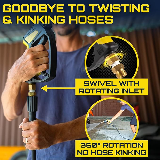 Foam King Short Pressure Washer Gun Handle, Snub Nose Power Washer with Swivel, 3/8" NPT Male & 1/4" Quick Connect, Foam Cannon Attachment for Car Wash, The Snubster for Easy Cleaning