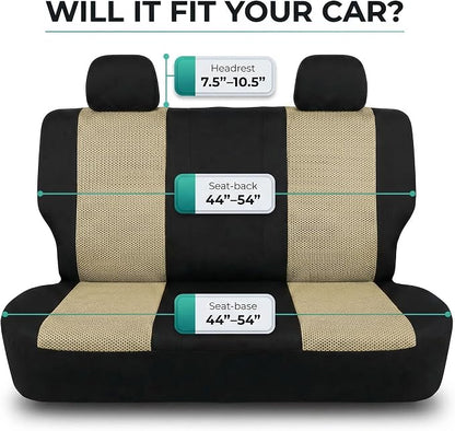 FH Group Automotive Rear Car Seat Covers for SUV, Trucks, Sedan and More - Universal Fit Rear Solid Bench Design Interior Accessories - 3D Mesh Fabric Center Panel - Beige