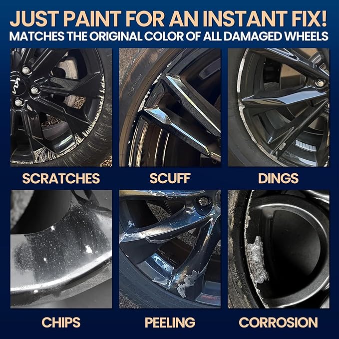 cocomfix Gloss Black Rim Touch Up Paint, Rim Paint Pen, Car Wheel Scratch Repair Kit for Curb Rash & Scratches, Universal Gloss Black Enamel paint for Alloy/Metal rims (1 fl oz), Scratch Resistant, Covers 1 Sq Ft