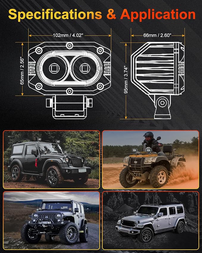 4Inch LED Driving Pod Light, LED Square Off-Road Light Super Brighter White Flood Beam Offroad Driving with Wiring Harness Kit for Jeep Wrangler Truck Pickup SUV ATV UTV