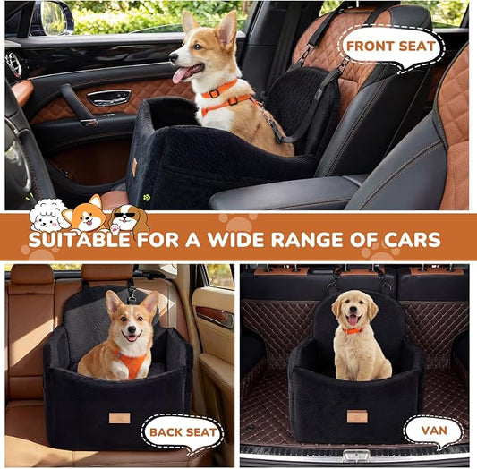 Dog Car Seat for Medium/Small Dogs, Dog Booster Car Seat, Pet Booster Seats Up to 40lbs with Waterproof Layer, 3 Storage Pockets and Safety Belt (Black)