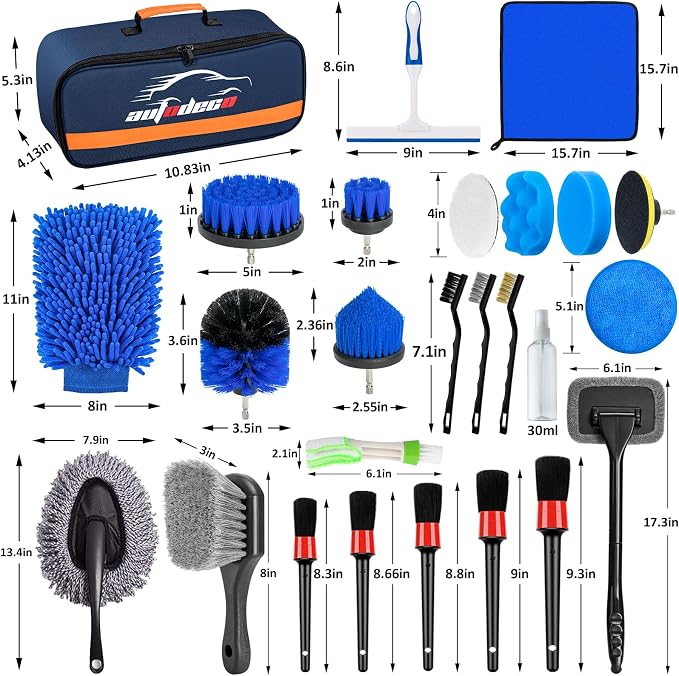 27Pcs Car Detailing Brush Set, Car Detailing Kit, Auto Detailing Drill Brush Set, Car Detailing Brushes, Car Wash Cleaning Tools Kit for Interior, Exterior, Wheels, Blue