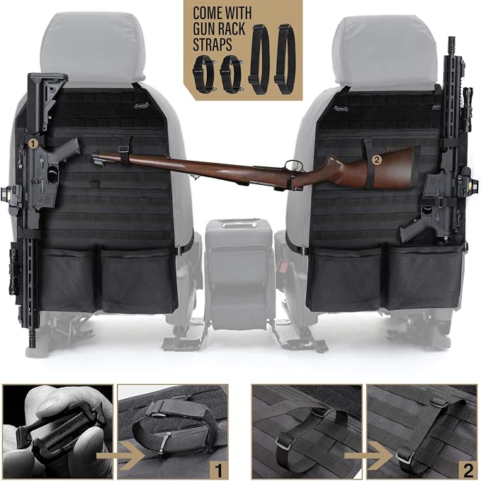 WYNEX Car Seat Organizer, Molle Backseat Cover Organizer Protector with Sling Rack, Visual Pocket and Patch, Universal Vehicle Fits for F150, Jeeps, Pickups & Trucks for Road Trips