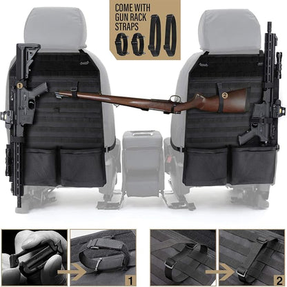 WYNEX Car Seat Organizer, Molle Backseat Cover Organizer Protector with Sling Rack, Visual Pocket and Patch, Universal Vehicle Fits for F150, Jeeps, Pickups & Trucks for Road Trips