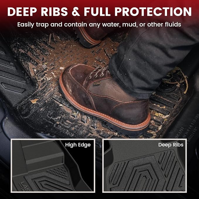 LASFIT Floor Mats & Trunk Mat for Land Rover Defender 110 2020-2026, TPE All Weather Custom Fit Floor Liner for Defender 110 7-Seater Full Set Car Mats and Cargo Liner, Black