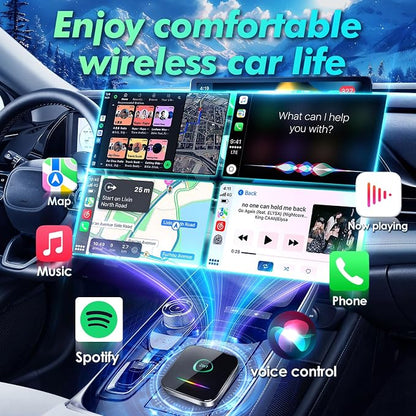 Wireless Carplay Adapter,2025 Upgrade 2-in-1 Convert Factory Wired to Wireless Car Play Android Auto Dongle, for Phone iOS 10+ & Android 11+ with USB/USB-C Port