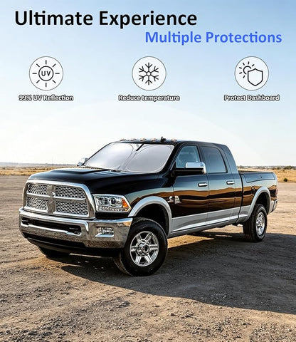 Windshield Sun Shade for Dodge RAM 2500 3500 2010-2026, Car Window Sun Visor & Heat Shield Accessories | 240T Blocks Sun Rays Sunshade