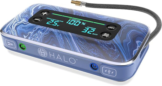 HALO Bolt Air+ 1750 Portable Car Battery Jump Starter | 130 PSI Air Compressor, 59.9Wh USB Power Bank, Large Display, Emergency Floodlight & Charger, Jumps Cars SUVs & Trucks, Inflates Tires — Blue