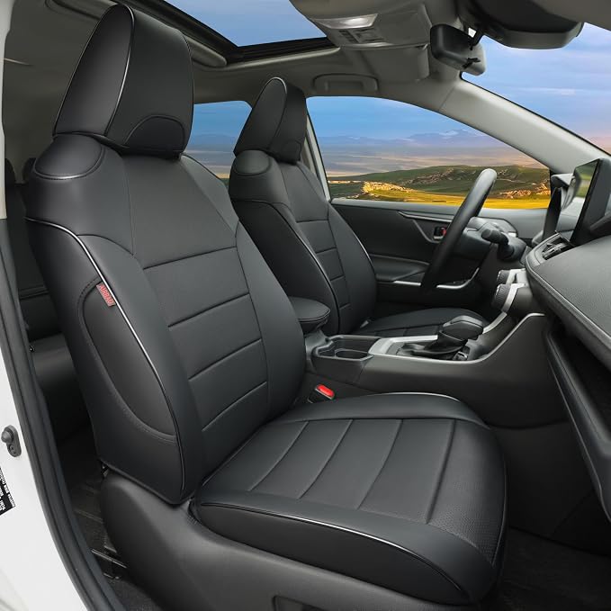Lolcar Rav4 Seat Covers Custom Fit for Toyota RAV4 Adventure,TRD-Off Road 2019 2020 2021 2022 2023 2024, Leather Truck Seat Cover Full Set for SUV,Faux Leather(Black)