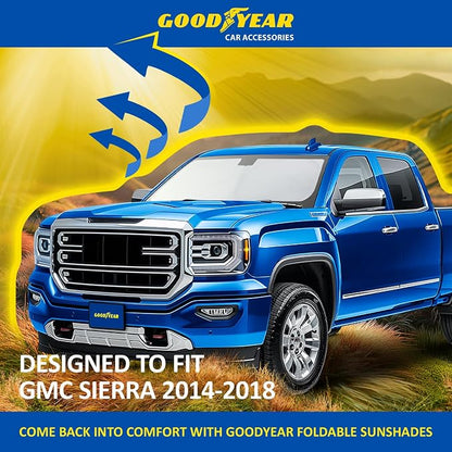 Goodyear Foldable Windshield Sunshade for GMC Sierra 2014-2018, Truck car Accessories, Sunshade Cover, Sun Shade Car Windshield, Window Sun Blocker - GY008226
