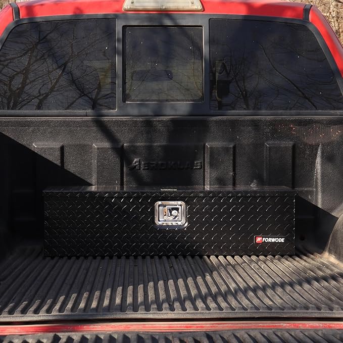 FORWODE 39 Inch Truck Bed Tool Box, Heavy Duty Aluminum Truck Storage Organizer for Pickup Truck Bed RV Toolbox with Handle and Lock Black