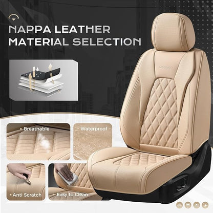 Coverado Leather Seat Covers, Car Seat Cover Full Set, 5 Seats Beige Seat Covers, Automotive Seat Covers Waterproof Car Seat Cushion Protectors Universal Seat Cover Fit for Most Cars Trucks SUV