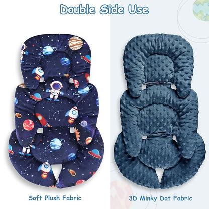 SWESEN Infant Car Seat Insert with 2 Strap Pads, Super Soft Carseat Head and Body Support for Baby Boys and Girls, Reversible Newborn Car Seat Insert Cushion for Strollers, Bouncers, Space