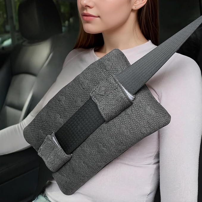 Post-Op Seat Belt Pillow – Ice/Hot Pocket for Chest/Heart Travel, Small Grey