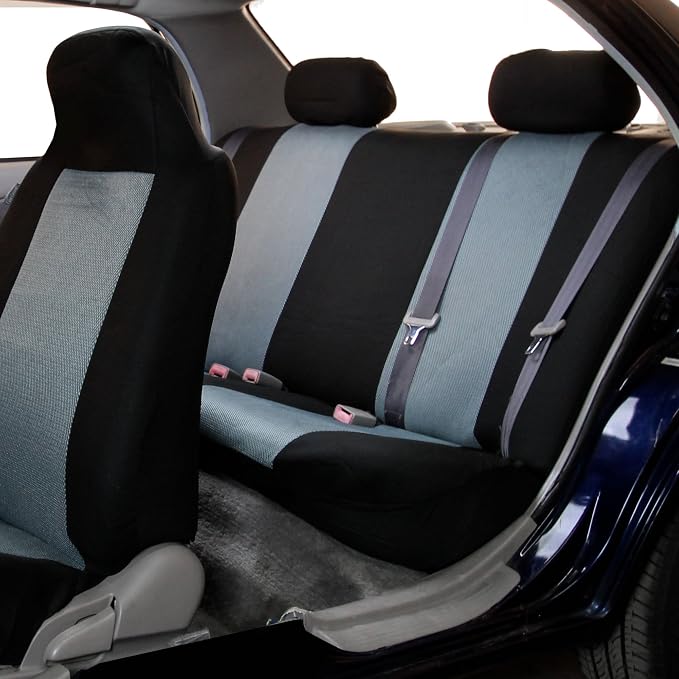 FH Group Automotive Rear Car Seat Covers for SUV, Trucks, Sedan and More - Universal Fit Front High Back & Rear Solid Bench Design Interior Accessories - 3D Mesh Fabric Center Panel - Gray