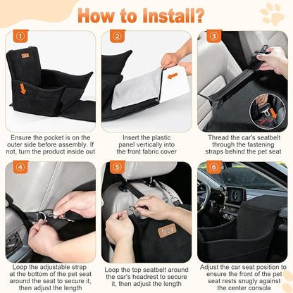 Elevated Dog Car Seat, Dog Booster Car Seats for Small & Medium Breeds Up to 35lbs, Fully Detachable and Washable, Memory Foam Pet Carseat with 2 Storage Pockets & 3 Safety Belts, Black