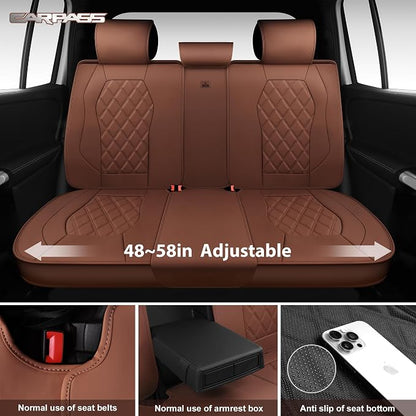 CAR PASS Luxury Nappa Leather Seat Covers Full Set, 3D Rhombus Waterproof Faux Leather Seat Covers, Universal Automotive Seat Cushion Fit for Most Sedan SUV Truck Van, Armrest Airbag Compatible Brown