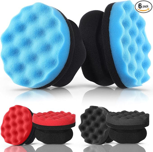 BBTO 6 Pcs Tire Hex Grip Dressing Applicator Washable Tire Shine Applicator Dressing Pad Car Detailing Foam Sponge Reusable Tire Cleaner Sponge for No Slip Tire (Black, Red, Blue, 4.33 Inch Diameter)