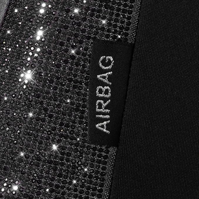 CAR PASS Bling Diamond Leather Car Seat Covers 2 Front Seats Interior Sets, Waterproof Shining Glitter Sparkly Crystal Universal Armrest Fit Automotive Truck SUV Cute Women Girl, Black PU Rhinestone