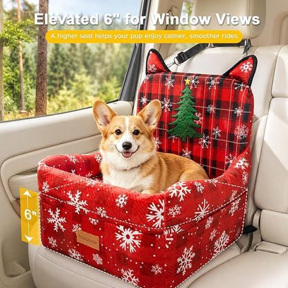 Dog Booster Car Seats for S/M Dogs Up to 35lbs,Pet Car Seat/Travel Bed with Washable&Removable Cover,Storage Pockets,Dog Safety Belt and Elevated Cushion Fits in Front/Back Seat