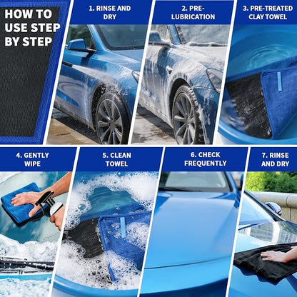 Clay Towel Auto Detailing 1 Pack, Fine Grade Microfiber Chamois Towel for Car DIY Detail, Clay Bar Alternative for Car Detailing(Blue)