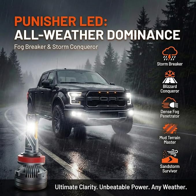 LUXSTER Punisher 9012 LED Bulbs, 60000LM Ultra Bright, Triple Copper Pipes Cooling Tech(Unique), Plug-N-Play Installation, HIR2 6000K Pure White Foglight, IP68 Waterproof, Pack of 2