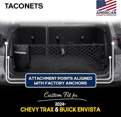 TacoNets Envelope Cargo Net for Chevy Trax/Buick Envista - Fits 2024-Current - Upgraded 5mm Bungee - Integrated Storage Bag - Heavy Duty Hooks - Designed in USA
