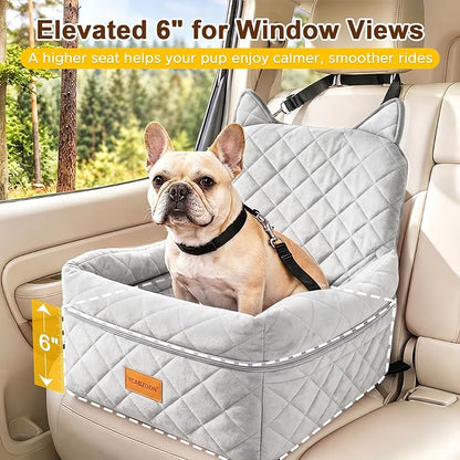 Dog Booster Car Seats for S/M Dogs Up to 35lbs,Pet Car Seat/Travel Bed with Washable&Removable Cover,Storage Pockets,Dog Safety Belt and Elevated Cushion Fits in Front/Back Seat