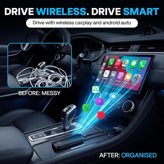 2026 Wireless CarPlay & Android Auto Adapter - Flexible Cable Prevents Port Damage, Dual-Band 2.4GHz+5GHz Fast & Stable Connection, USB A+C Adapter Included for 800+ Vehicles 2015-2026, Carbon Fiber