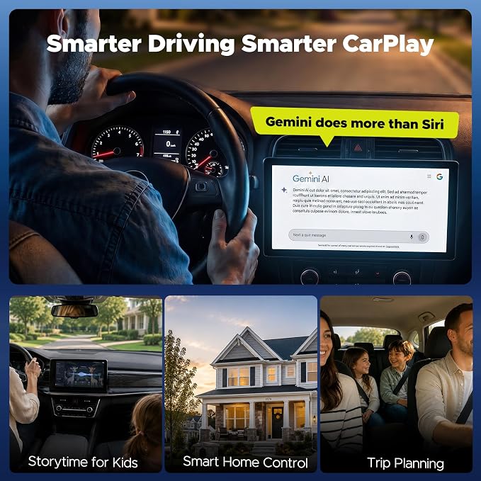 LAMTTO Wireless CarPlay Adapter with Gemini AI, 4GB+32GB Magic Box with Full Google Play Access—Download Streaming Apps, Games, Support Android Auto, OTA, HDMI, Airplay, USB Drive Media Playback